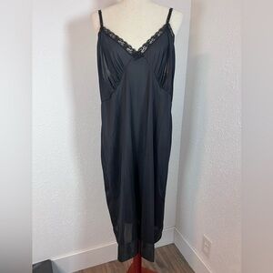 VNTG Bari Lace Trimmed Black Slip Dress